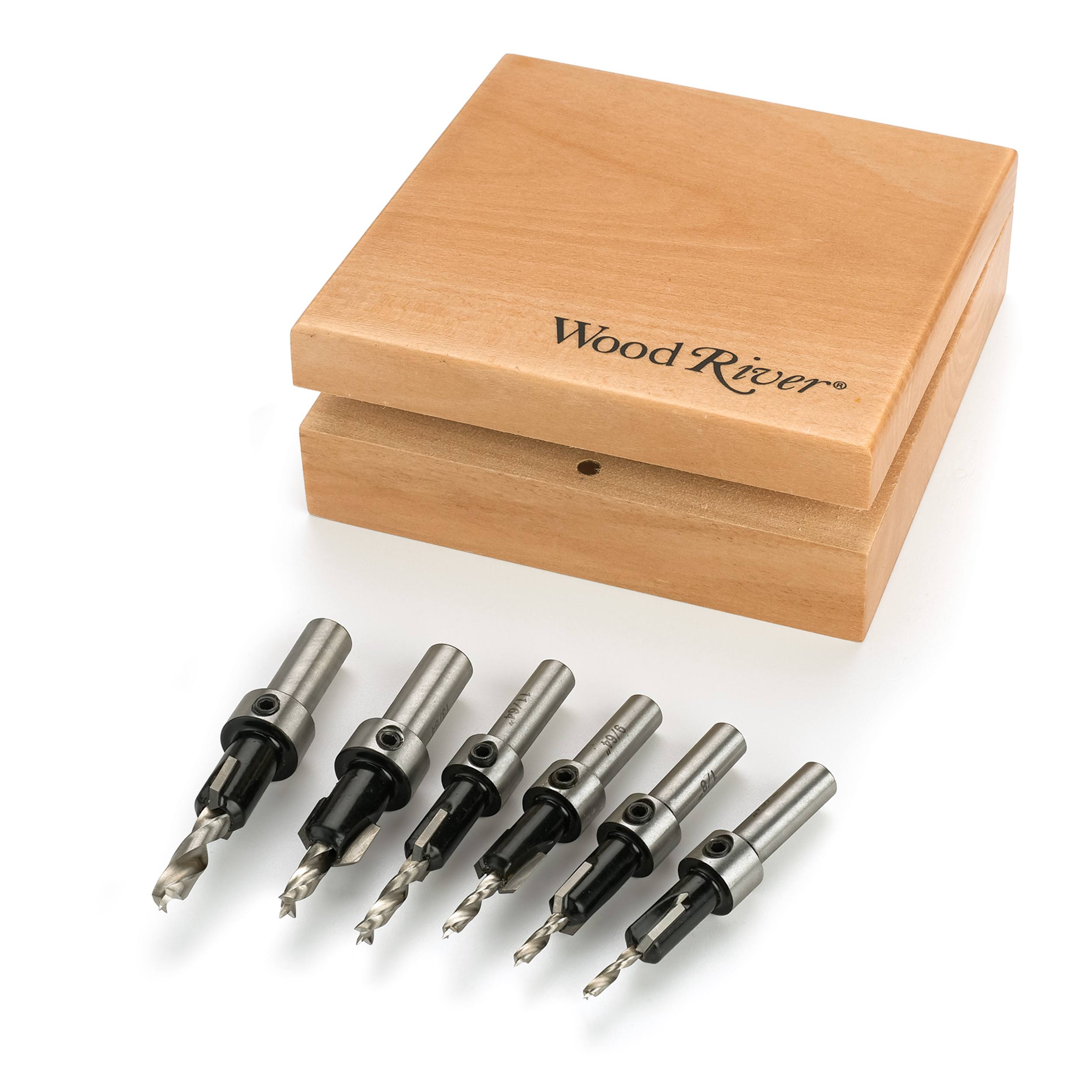 Woodriver 6-Piece Carbide-Tipped Countersink Set with Brad Point Pilots
