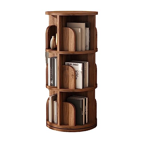 Rotating Bookshelf Large-Capacity Bookshelf 360° Rotating Bookshelf Simple Rack Bookcase with Baffle Design Layered Storage Bookcase (Walnut 46 * 99cm)
