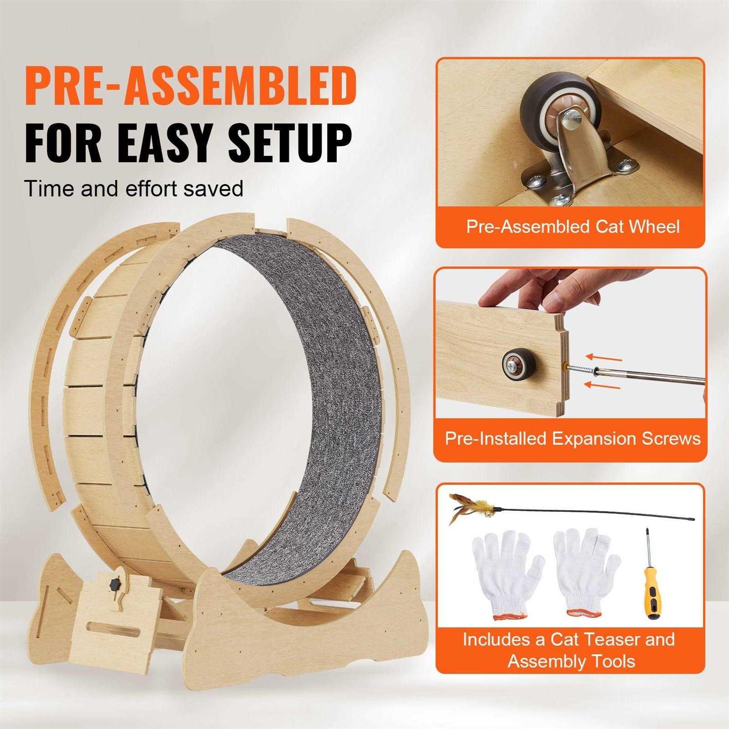 VEVOR Cat Exercise Wheel, Large Cat Treadmill Wheel for Indoor Cats, 29.5 inch Cat Running Wheel with Detachable Carpet and Cat - Pet Supplies online store