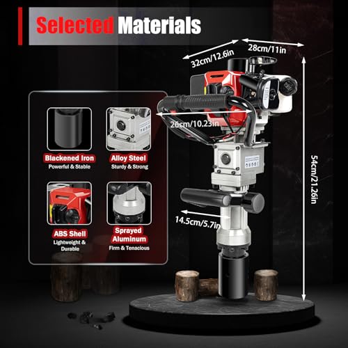 T-Post Driver,32.6CC 2 Stroke 1.2HP Gas Powered Pile Driver Fence Push Pile Gasoline Jack Hammer Engine Portable Petrol Pole Pounder w/Two Driving Heads Single Cylinder Air Cooling MaxSpeed 8500r/Min
