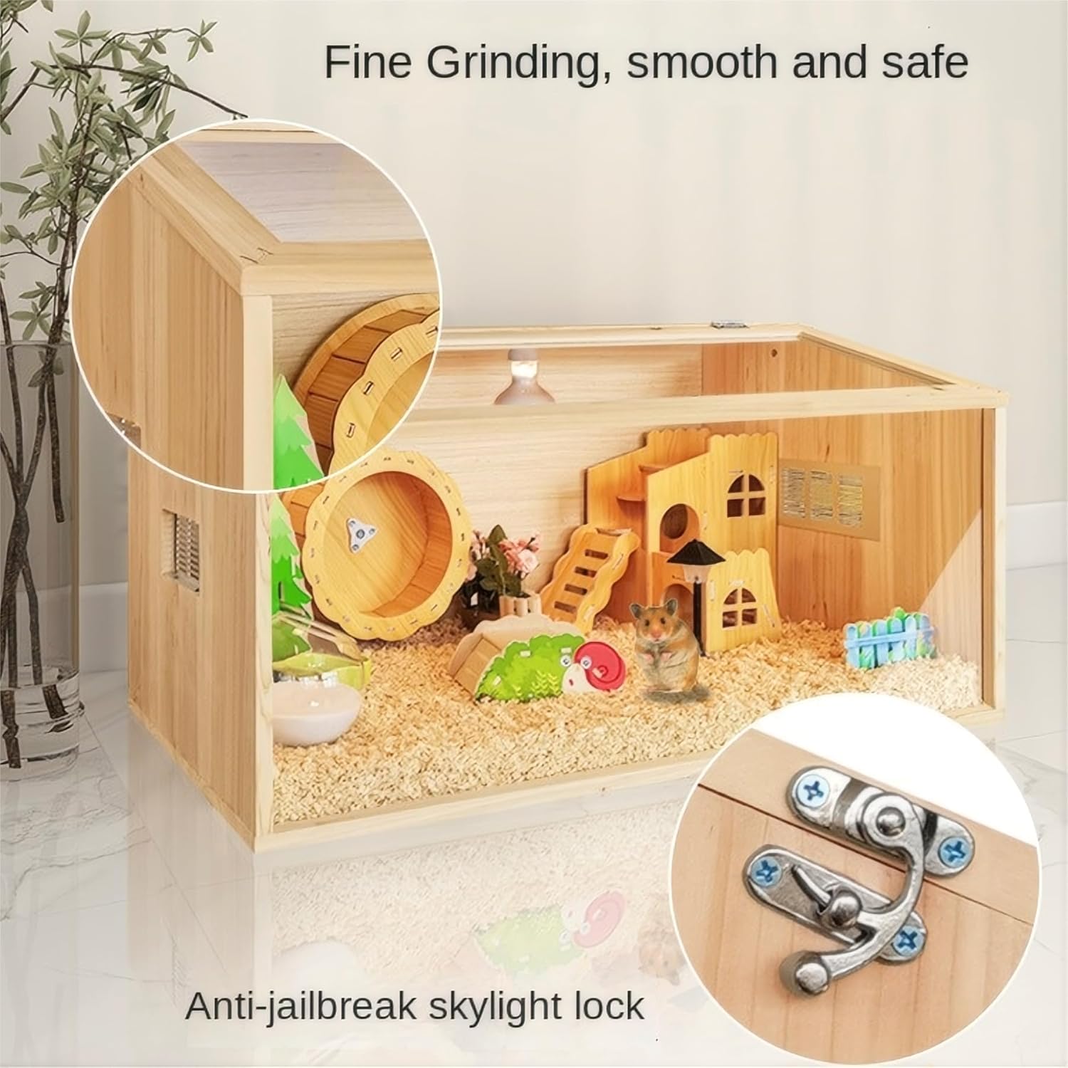 32 Inch Wooden Hamster Cage with Acrylic Sheets – Large Habitat for Hamsters, Rats, Gerbils, and Guinea Pigs - Openable Top and Solid Built Cage Design The Vents are Anti-bite