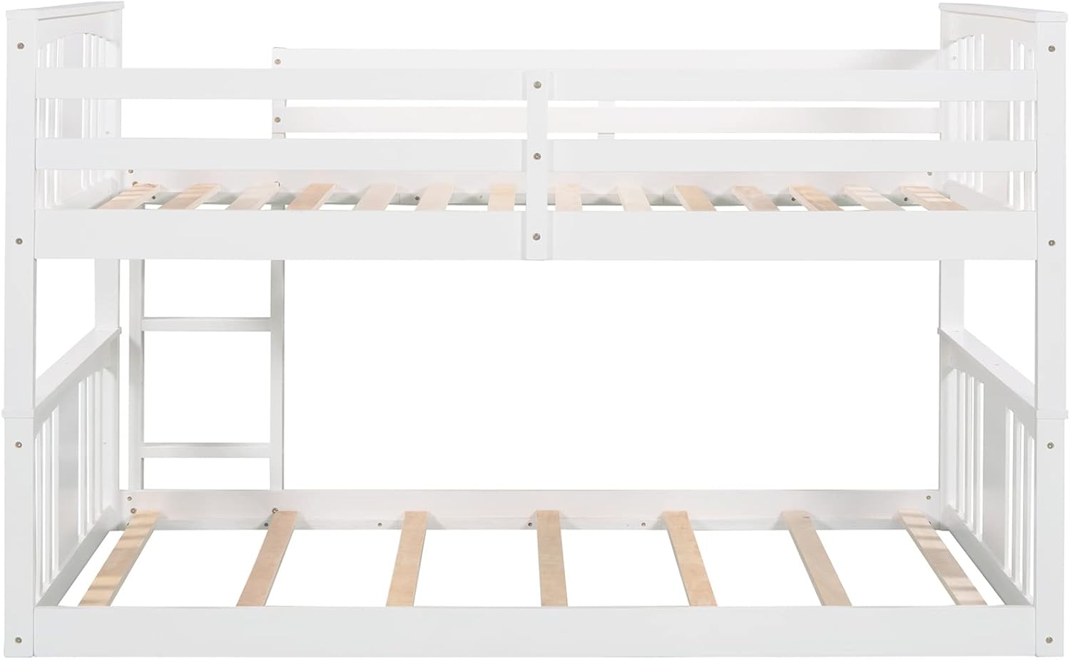 Twin Bunk Beds Low Bunk Bed Frame Wood Twin over Twin Bunkbed for Kids Toddlers Boys Girls Bedroom, White