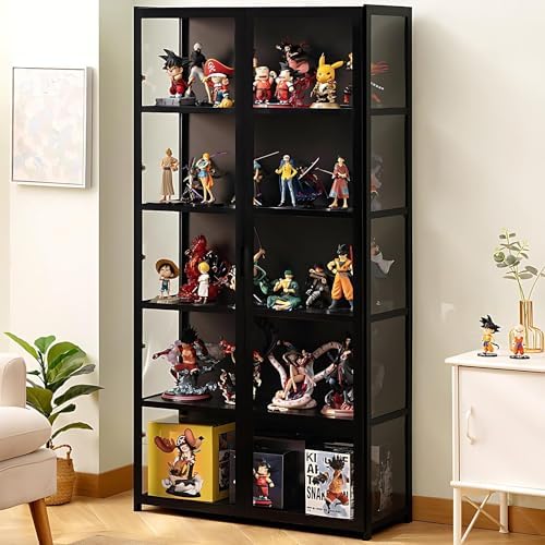 5-Tier Curio Display Cabinet, Storage Shelves with Acrylic Door, Collectibles Toy Organizers Rack & Display Shelf, Display Case for Playroom Bedroom Toddler's Room Kids Bookcase (Wooden double door)