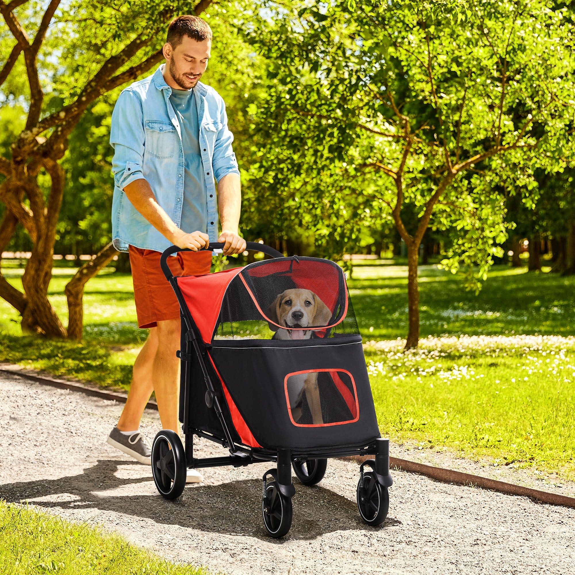 Pet Stroller - Foldable Dog Stroller with 2 Safety Lashes - Gray