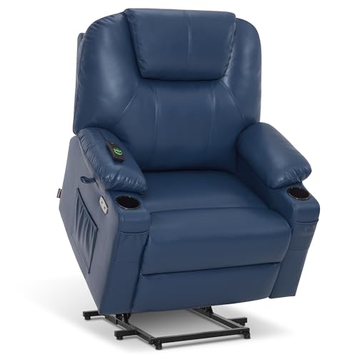 MCombo Power Lift Recliner Chair for Elderly, Lift Chair with Heat and Massage, FSC Certified, USB Ports, Cup Holders, Faux Leather 7040 (Black, Medium)