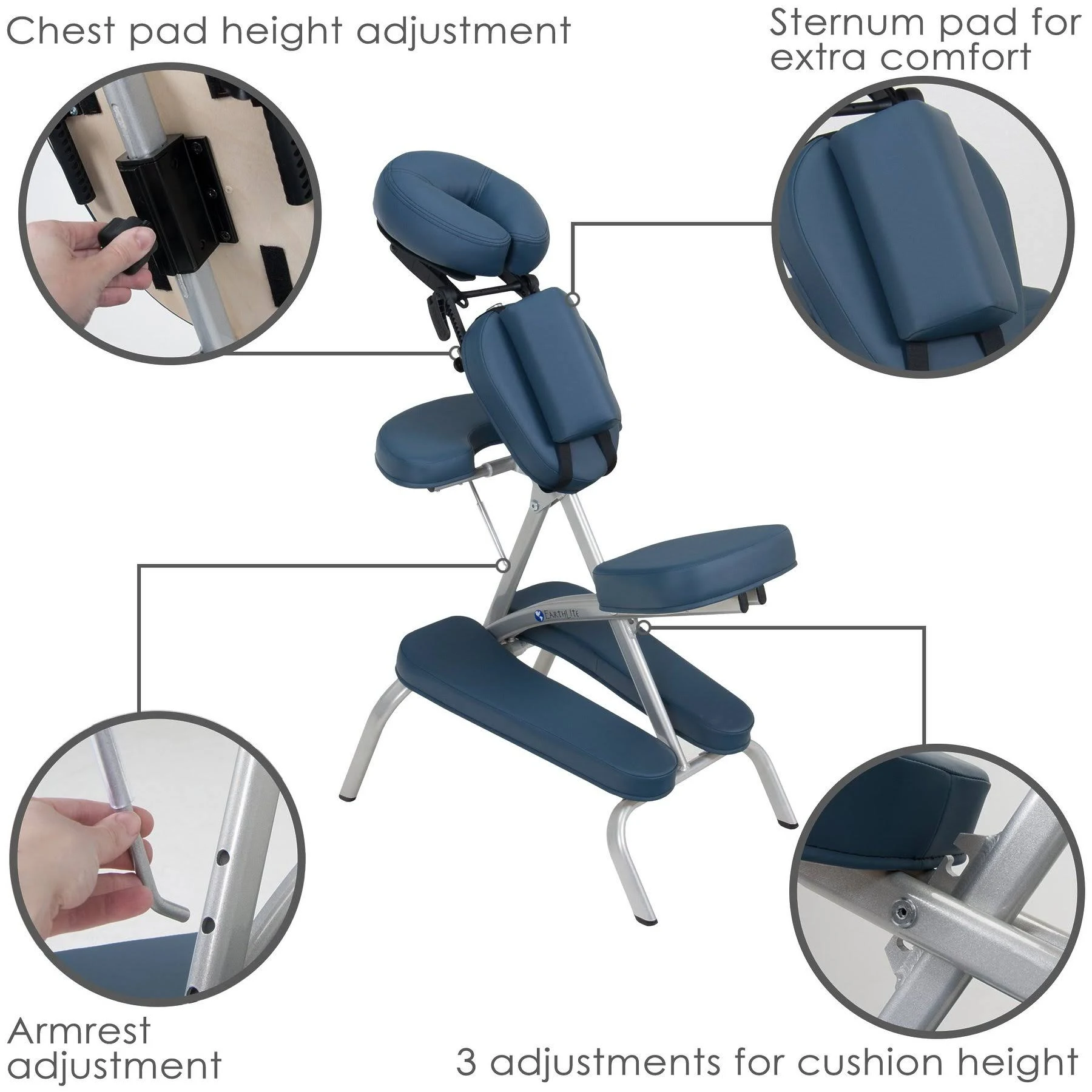 Earthlite Vortex Portable Massage Chair Package - Portable, Compact, Strong and Lightweight (15lb) Incl. Carry Case, Sternum Pad