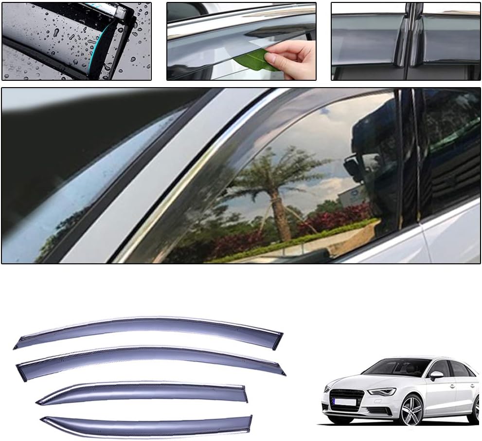 Side Window Deflectors for Audi Q5 2010-2018 4PCS Car Window Visor Sun Rain Smoke Vent Shade Tape-On Outside Visors