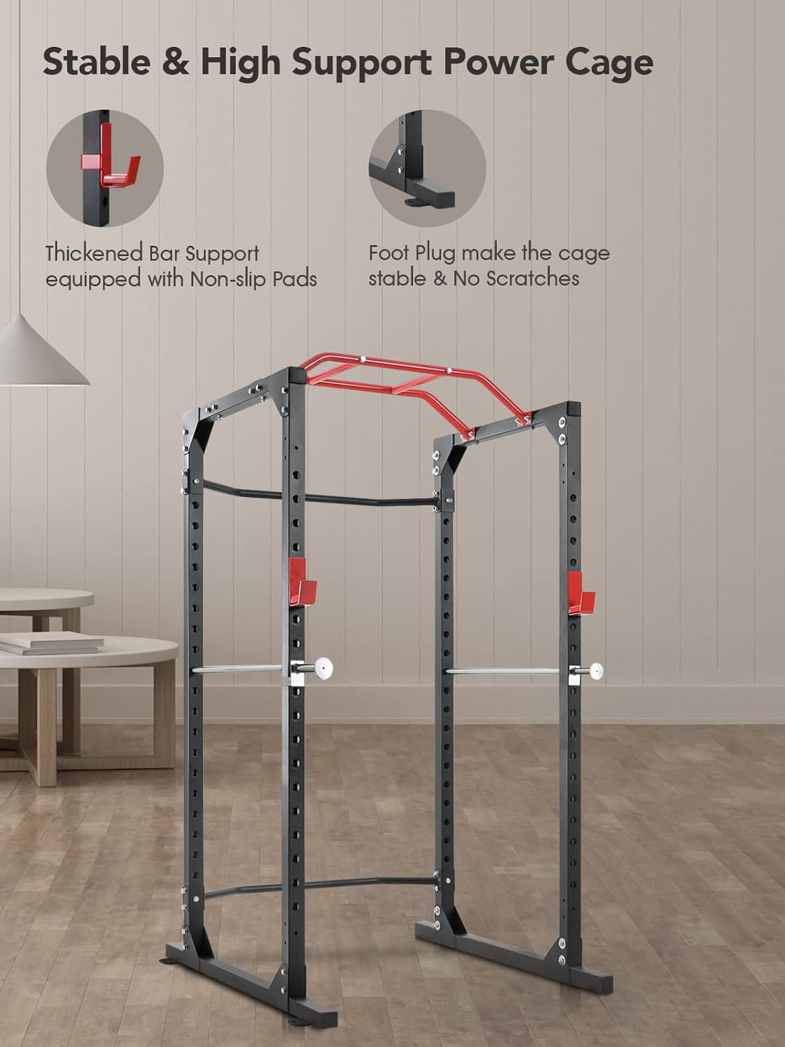 Mousport Power Cage Squat Rack Cage Weight Cage Power Rack Home Gym with 19-Level Adjustable and J-Hooks Heavy Duty for 1000 lbs Capacity for Barbell Lifting Squat Stand Push ups
