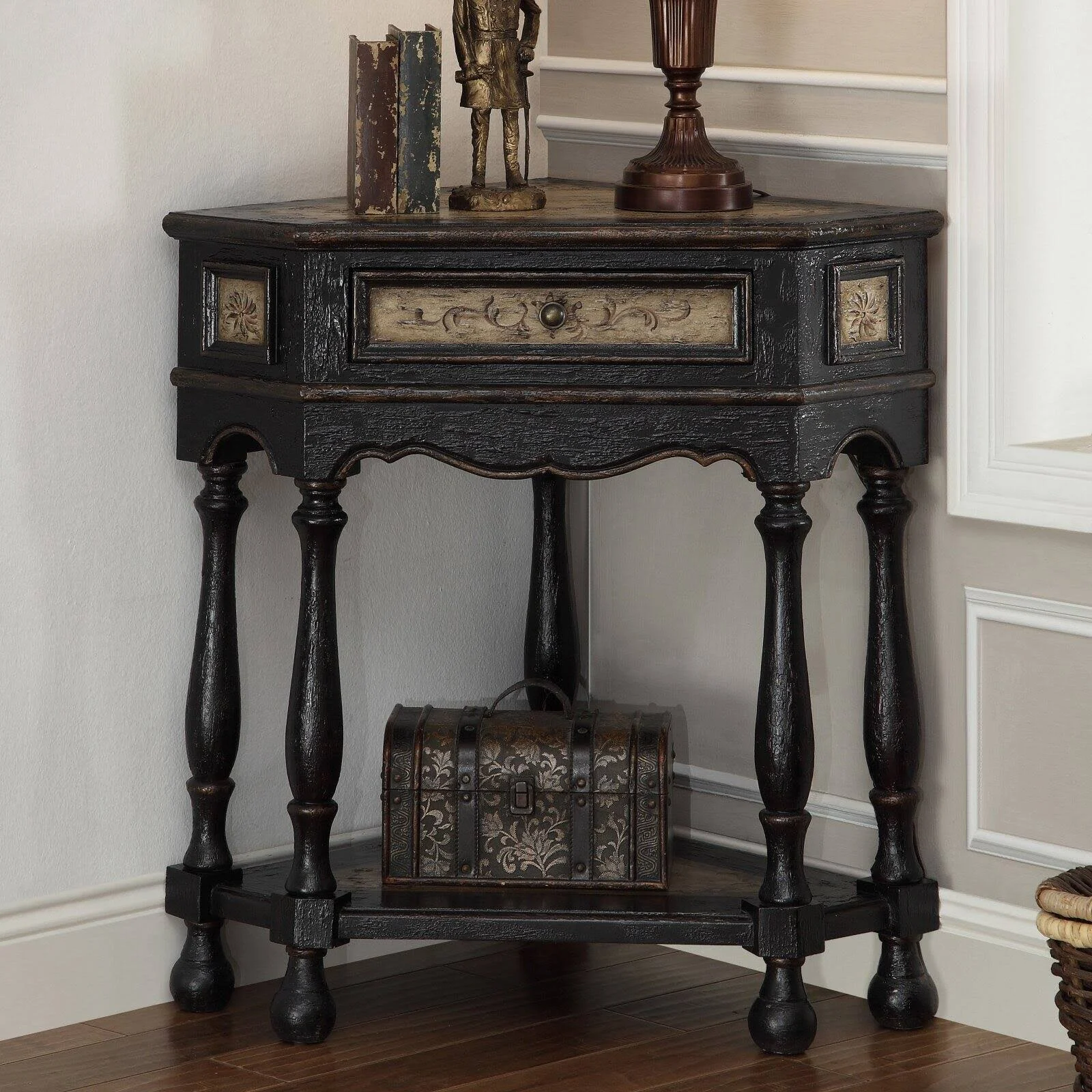 Coast to Coast One Drawer Corner Table, Black