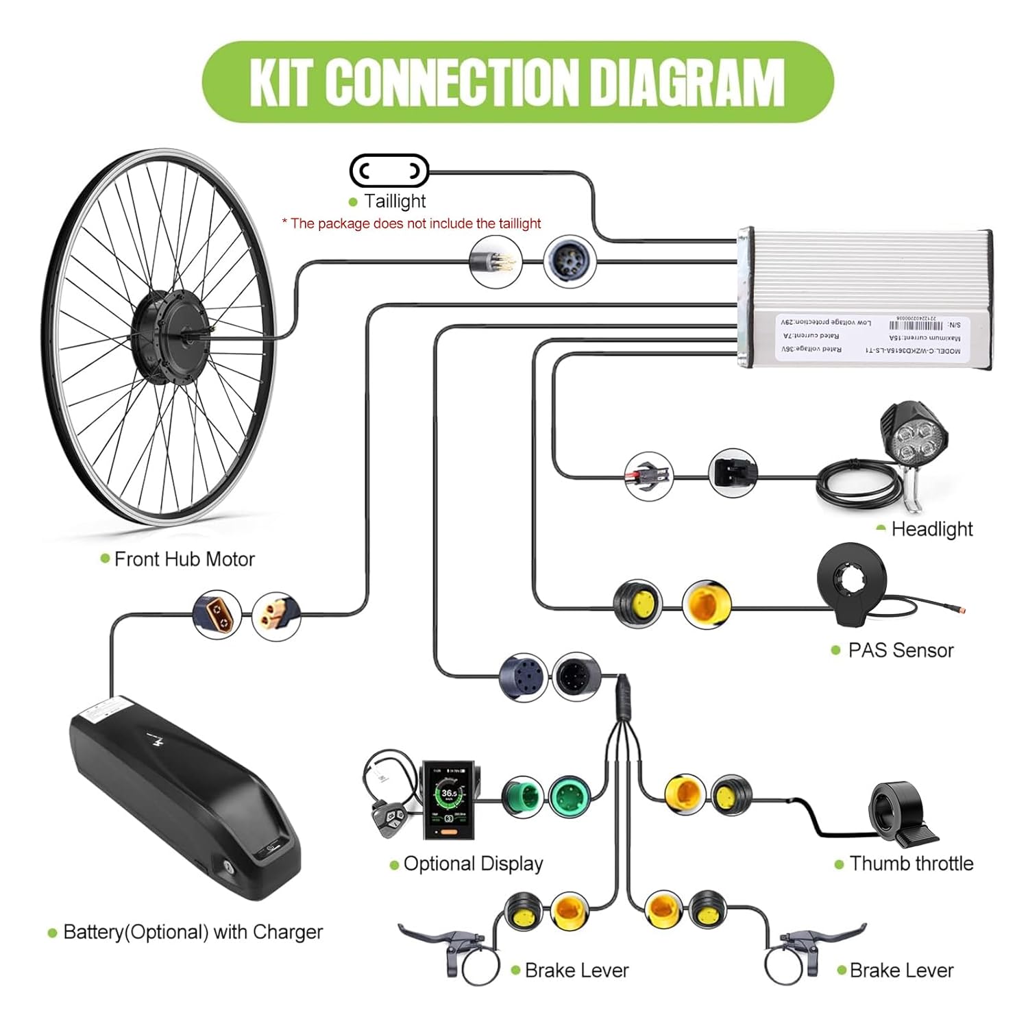 BAFANG 48V 500W Front Hub Motor Electric Bike Conversion Kit for 26 inch /700C Wheel Drive Engine with Optional LCD Display & Battery and Charger