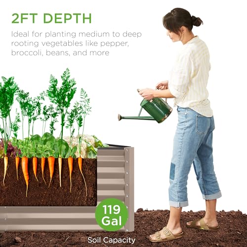 Best Choice Products 8x4x2ft Outdoor Metal Raised Garden Bed, Deep Root Planter Box for Vegetables, Flowers, Herbs, and Succulents w/ 478 Gallon Capacity - Gray