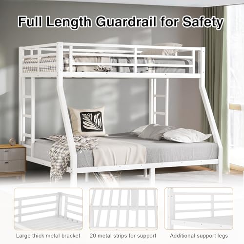 Twin XL Over Twin XL Bunk Bed, Metal Bunk Bed Frame Heavy Duty Bunk Beds Loft Bed Frame with Ladder and Guardrail Metal Slats No Box Spring Required for Adults Teens, Black