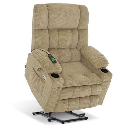 MCombo Dual Motor Power Lift Recliner Chair with Massage and Heat for Elderly People, Infinite Position, USB Ports, Cup Holders, Fabric 7890 (Medium-Regular, Burgundy)