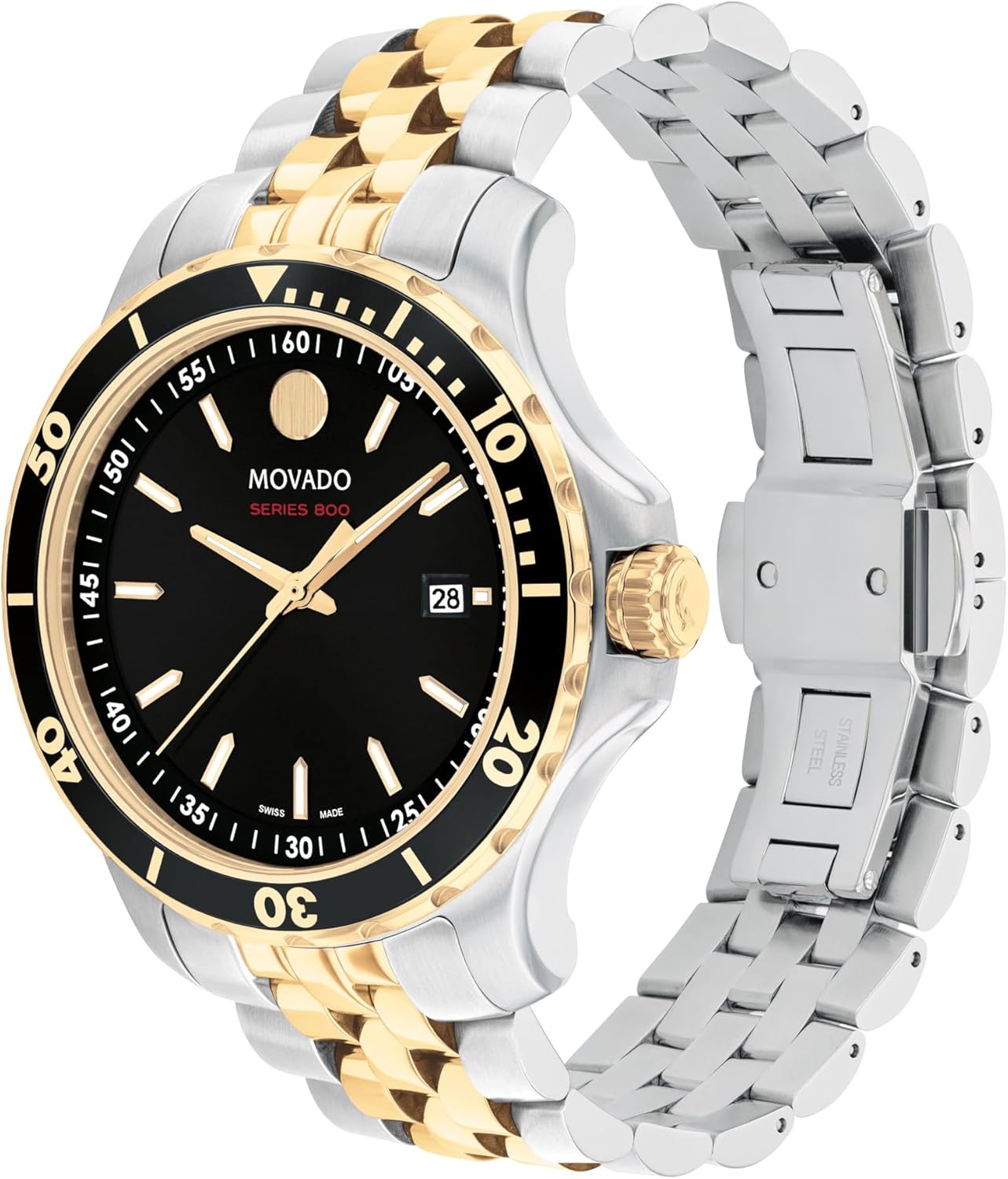 Movado Series 800 Men's Sport Watch - Swiss Quartz 3H Movement, Stainless Steel Link Bracelet - 20 ATM Water Resistance - Luxury Fashion Timepiece for Him - Diver-Inspired - 42mm