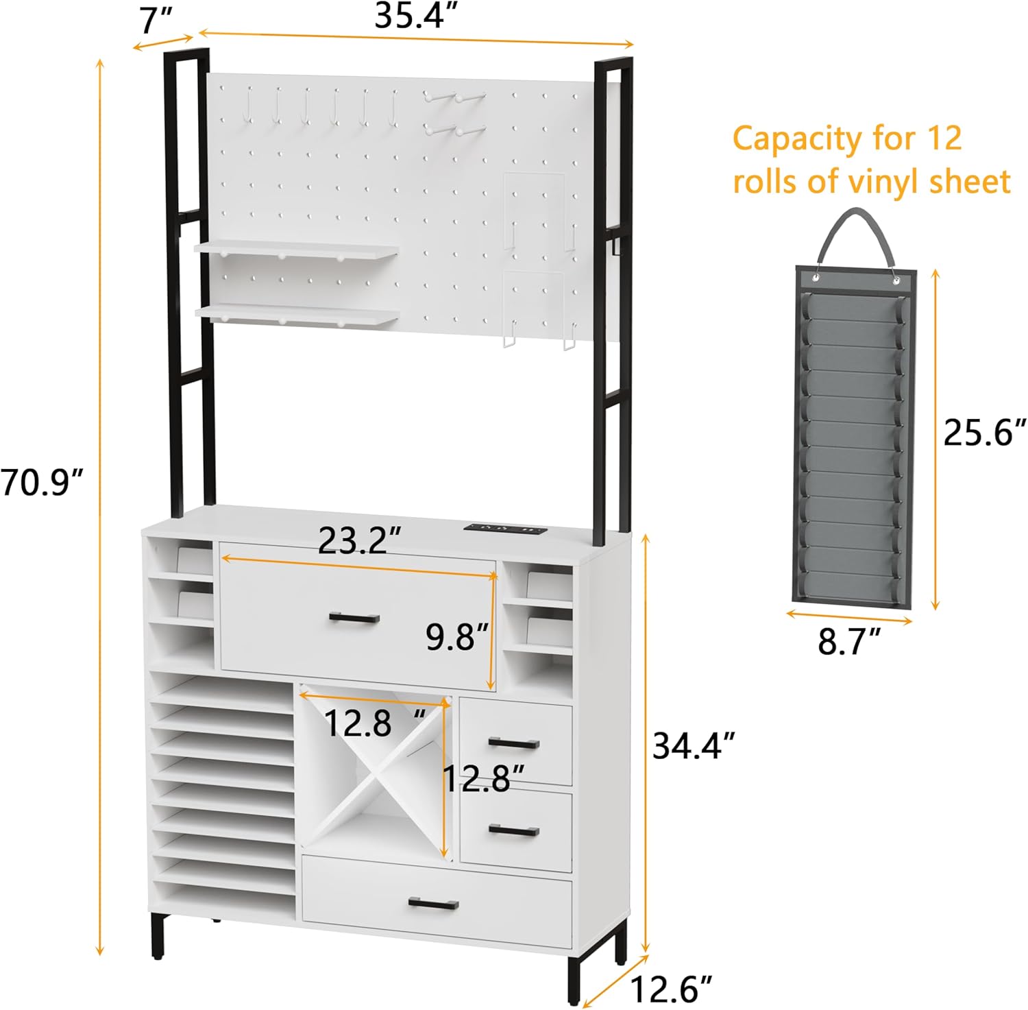 PAKASEPT Craft Organizers and Storage Cabinet Compatible with Cricut Machines, Cricut Accessories Craft Table with Power Outlet, Pegboard, Vinyl Holders for Craft Room Home Furniture