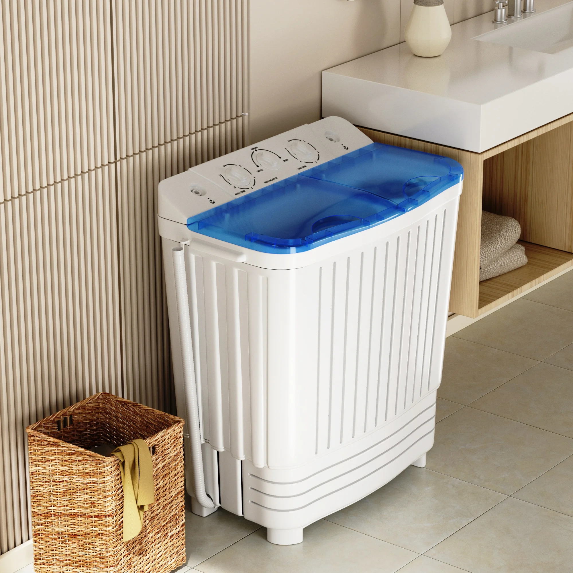 26lbs. Capacity Washer Twin Tub 2.33 cu.ft. Portable Washer & Dryer Combo Washing Machine in Blue