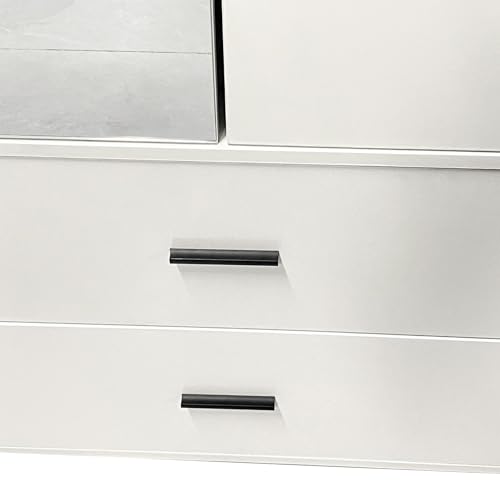Armoire Wardrobe Closet with Hanging Rod 2 Doors 2 Drawers Mirror and Shelves for Bedroom Storage Organization Large Capacity Organizer for Clothes White 31.5" W x 15.7" D x 70.8" H
