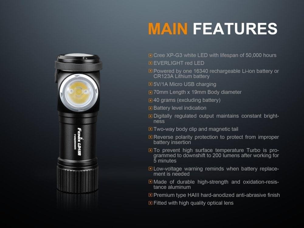 FENIX LD15R 500 Lumen USB rechargeable right angled task light/Flashlight with EdisonBright USB charging cable Pack of 2