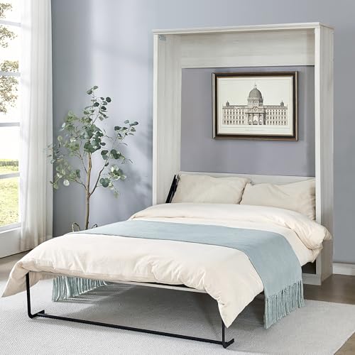 Queen Size Murphy Bed Wall Bed with a Storage Shelf, Space-Saving Wall Bed for Multipurpose Guest Room or Home Office - Gray