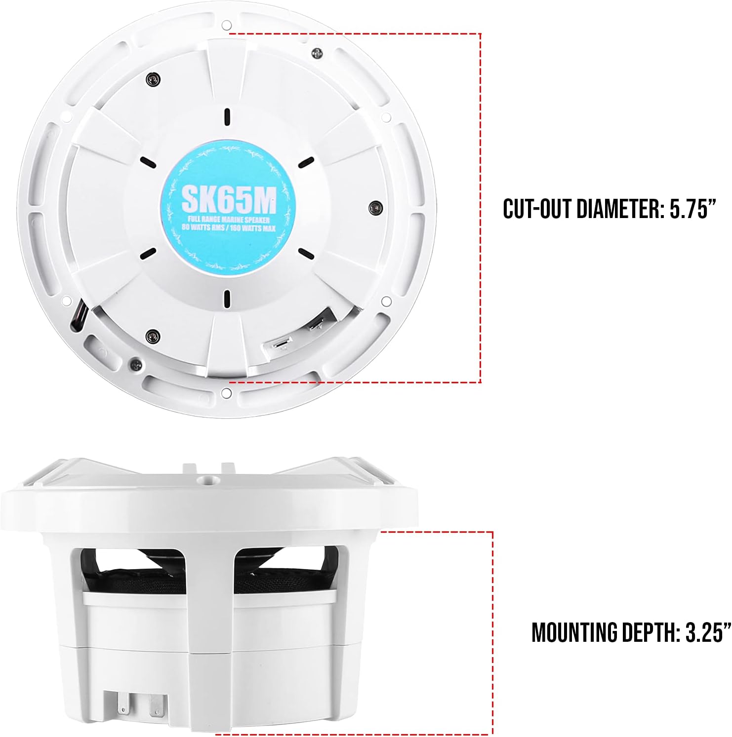 Skar Audio SK65M 6.5" 2-Way Marine Full Range 320 Watt Coaxial Speakers, Pair (White)