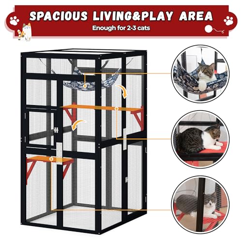 Catio Outdoor Cat Enclosure, Wooden Catio with Window Access for Patio, Indooe Kitty House (Black)