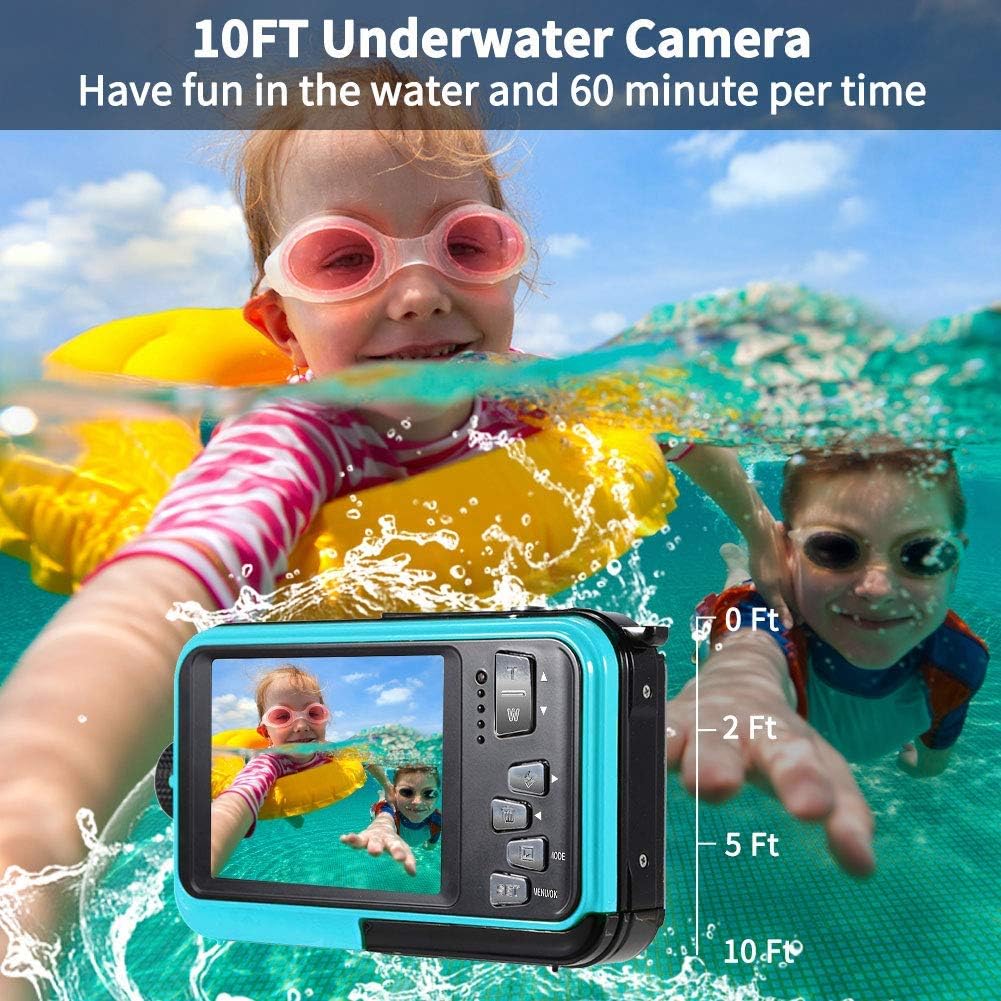 Underwater Camera Waterproof Digital Camera 48MP 2.7K Waterproof Camera Selfie Dual Screen Video Camera Point Shoot Digital Camera for Snorkeling Pack of 2