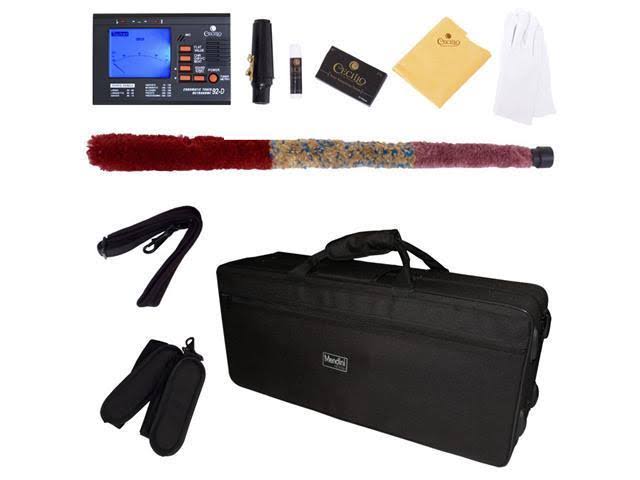 Mendini by Cecilio MTS-N+92D Nickel Plated B Flat Tenor Saxophone with Tuner, Case, Mouthpiece, 10 Reeds and More