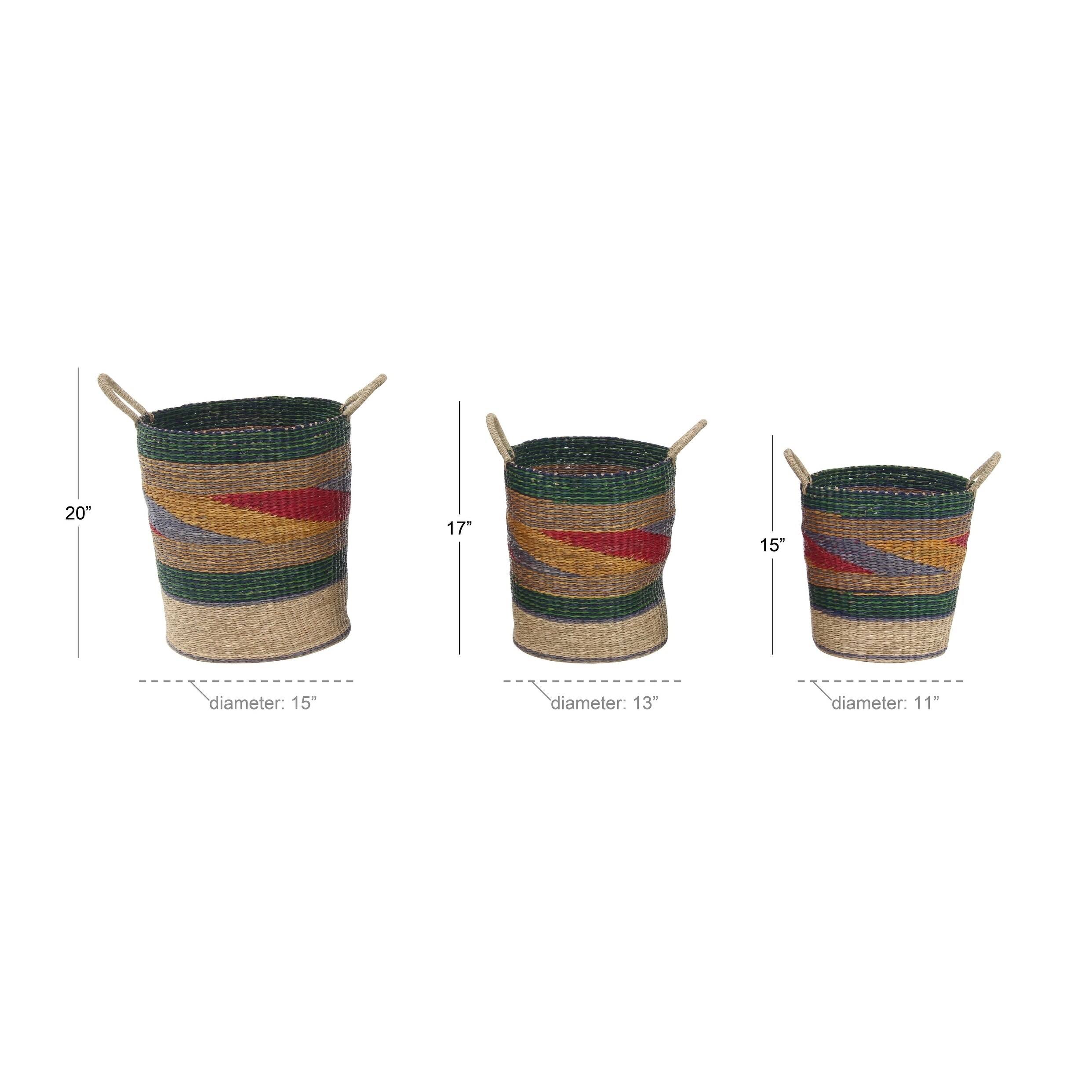 Decmode Traditional Round Seagrass Baskets - Set of 3