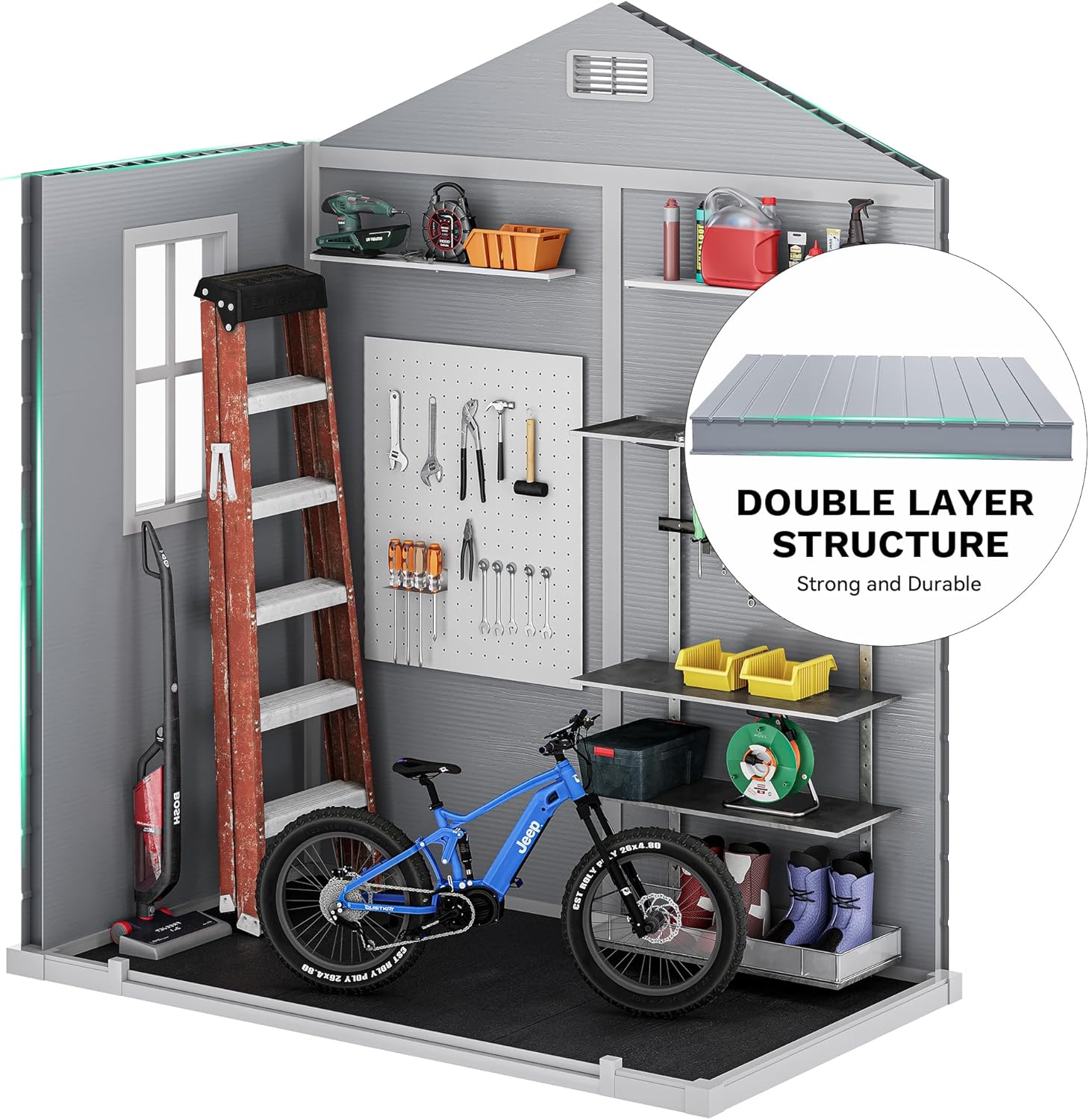 DWVO 6.2x3.4 FT Resin Storage Shed with Reinforced Floor, Outdoor Storage Shed with Lockable Door, Window and Vents, Waterproof Plastic Tool Storage for Garden, Backyard, Patio, Lawn