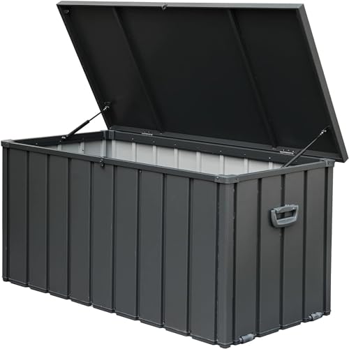 150 Gallon Storage Deck Box,Outdoor Waterproof Heavy Duty Deck Storage Box,Lockable Large Storage Container Bench Patio Bin for Outside Cushions,Throw Pillows,Garden Tools,Dark Brown