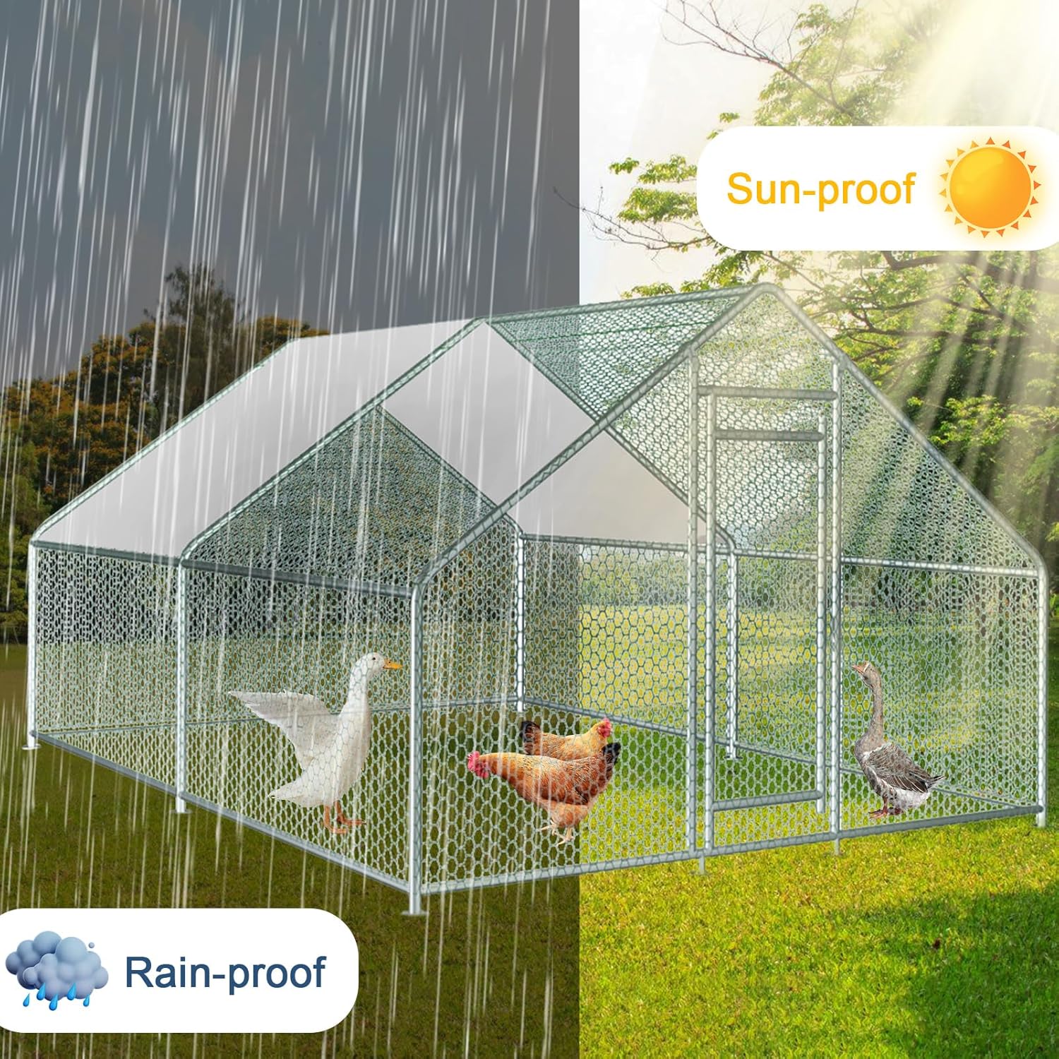 13x10x6.5 FT Metal Chicken Coop Walk in Chicken Run Cage for Chickens, Rabbits House, Duck House, Chicken Runs Poultry Cage for Yard with Waterproof Cover