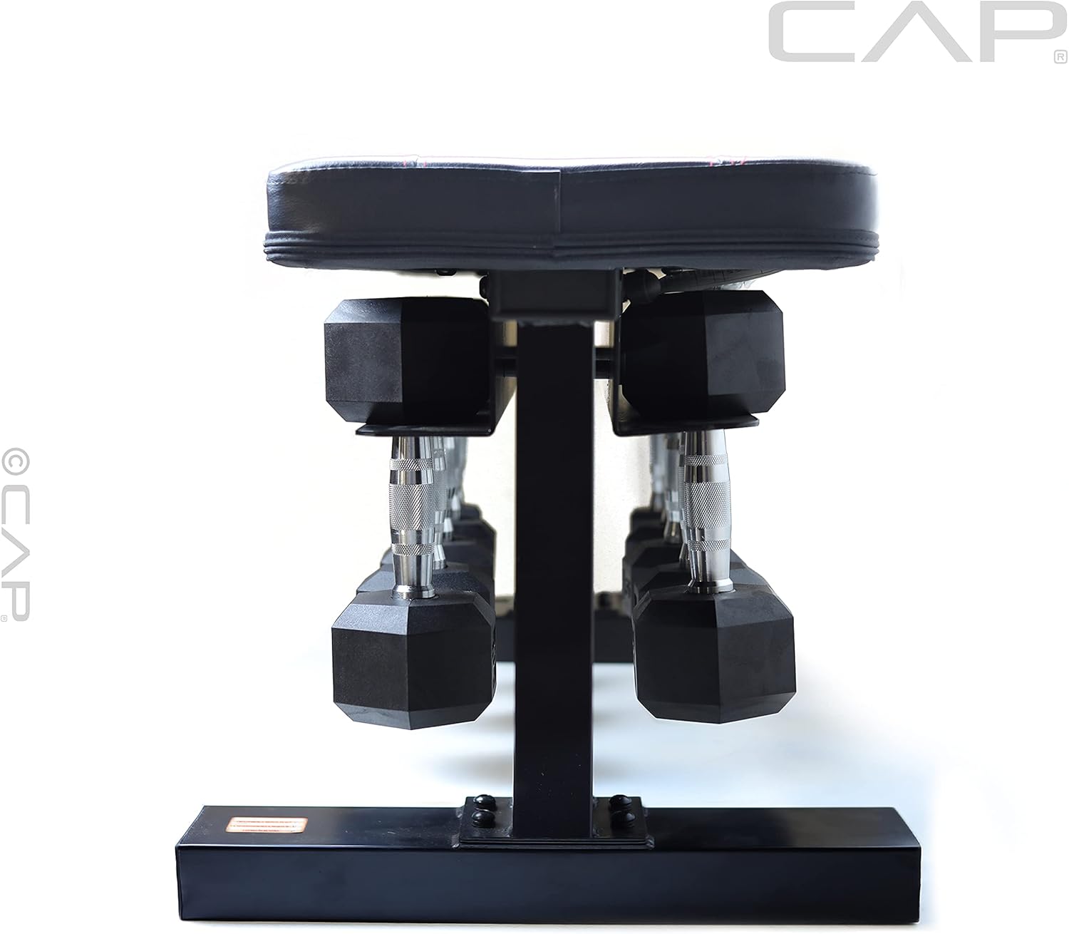 CAP Barbell Flat Bench with Dumbbell Storage and 150 lb Hex Coated Dumbbell Set