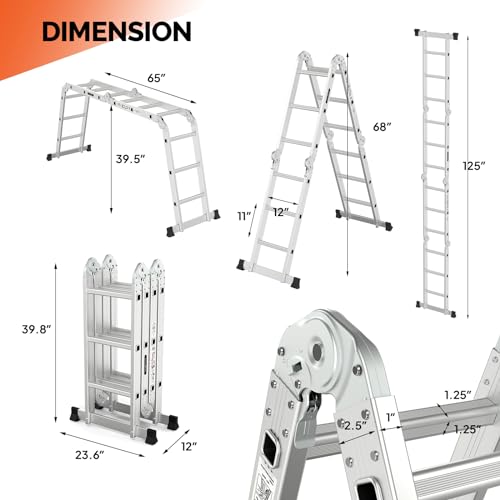 LUISLADDERS 15.5FT Folding Ladder Multi-Purpose Aluminium Extension 7 in 1 Step Heavy Duty Combination EN 131 Standard