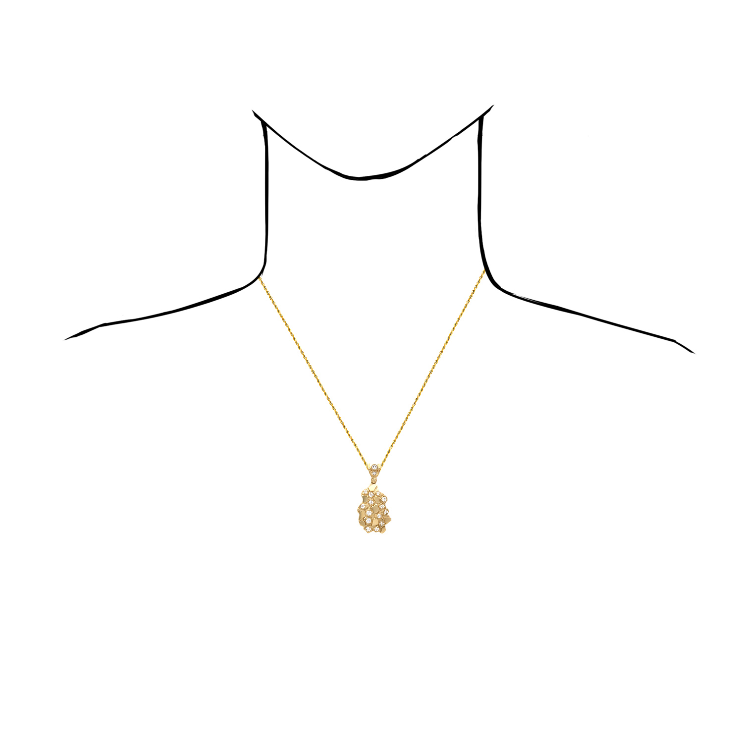 10K Yellow Gold Simulated Diamond Nugget Pendant 1.5"-2.3"