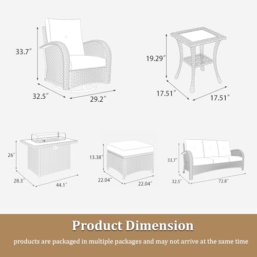 5 Pieces Wicker Patio Furniture Set, Luxury Outdoor Conversation Set with High Back Swivel Rocker Chairs