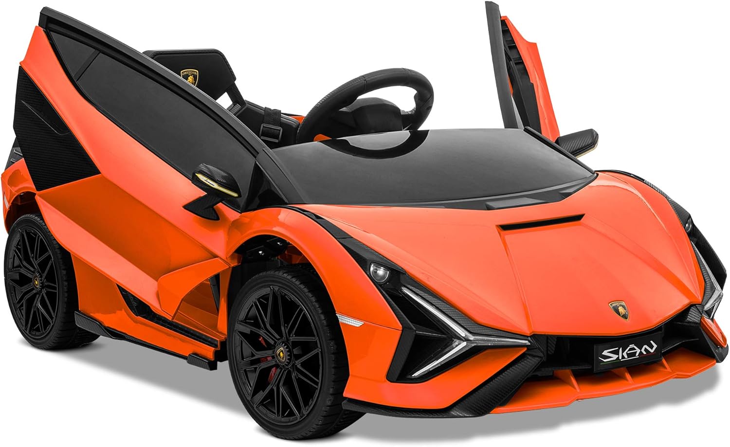 Kidzone Kids 12V Electric Ride On Licensed Lamborghini Sian Roadster Motorized Toy Car with Remote Control, Wheels Suspension, LED Lights & Music – Green with Gold Rim
