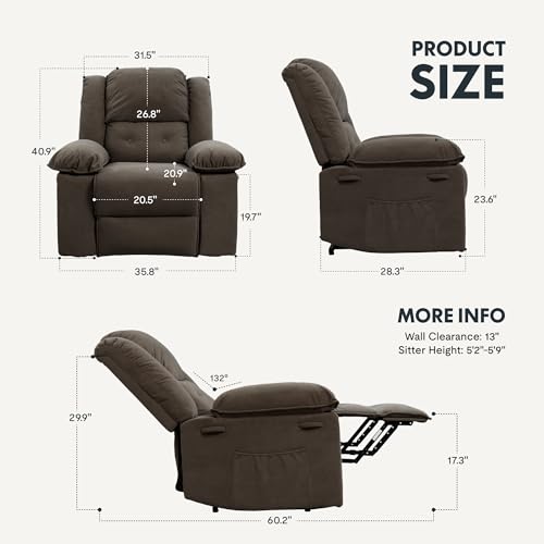FLEXISPOT XL2 Power Lift Recliner Chair for Elderly, Electric Lift Recliner Chair for Adults with Massage and Heat, Fabric Lift Chair Sofa with 2 Side Pockets for Living Room Bedroom(Brown)