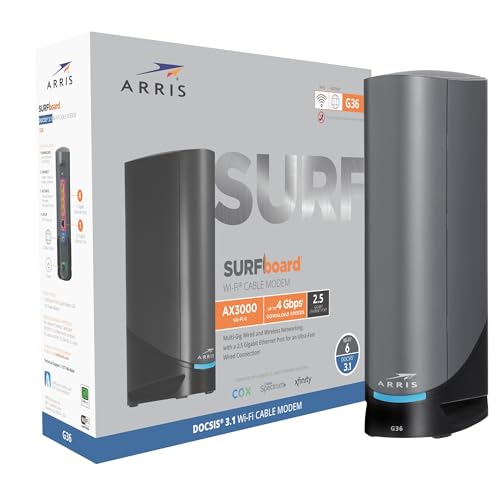 ARRIS (G34) - Cable Modem Router Combo - Fast DOCSIS 3.1 Gigabit WiFi 6 (AX3000), Approved for Comcast Xfinity, Cox, Spectrum & More, 1 Gbps Max Internet Speeds