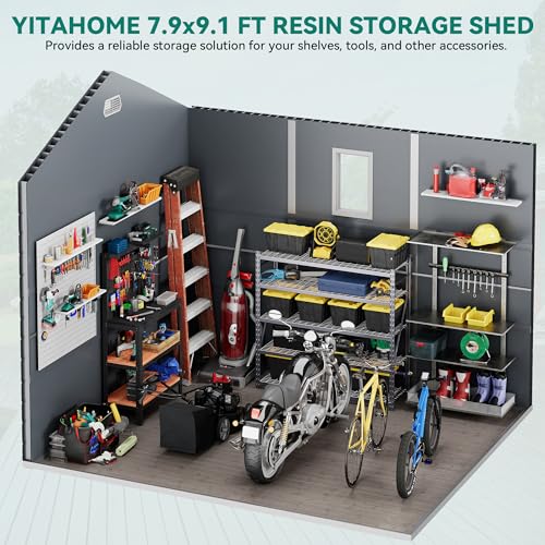YITAHOME 8x6.2FT Outdoor Storage Shed w/o Floor, All-Weather Plastic Shed with Lockable Doors, Window & Vents, Plastic Tool Shed for Backyard, Patio, Poolside, Lawn, Gray