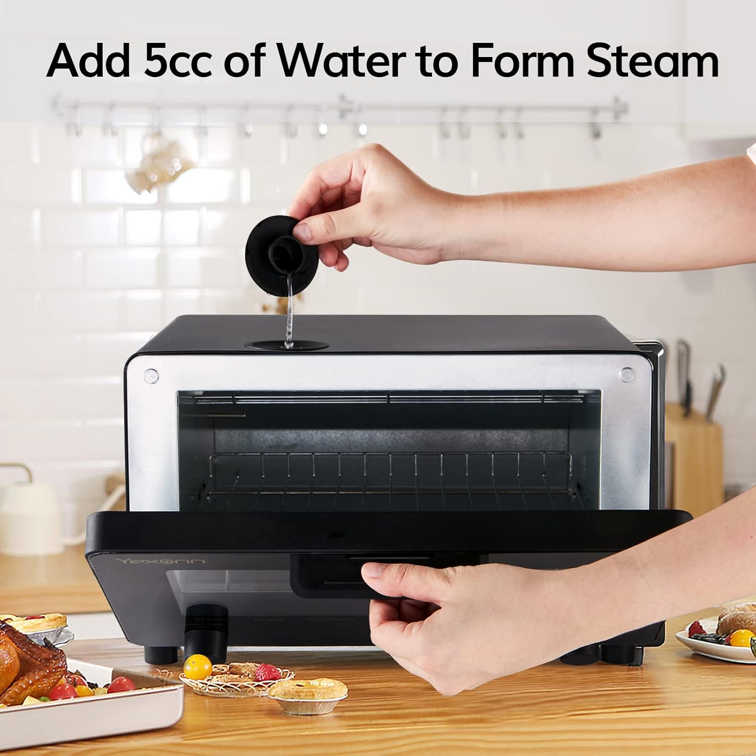 YEXONN 8-in-1 Convection Oven Countertop, Air Fryer Steam Toaster Oven 10L Graphite Black