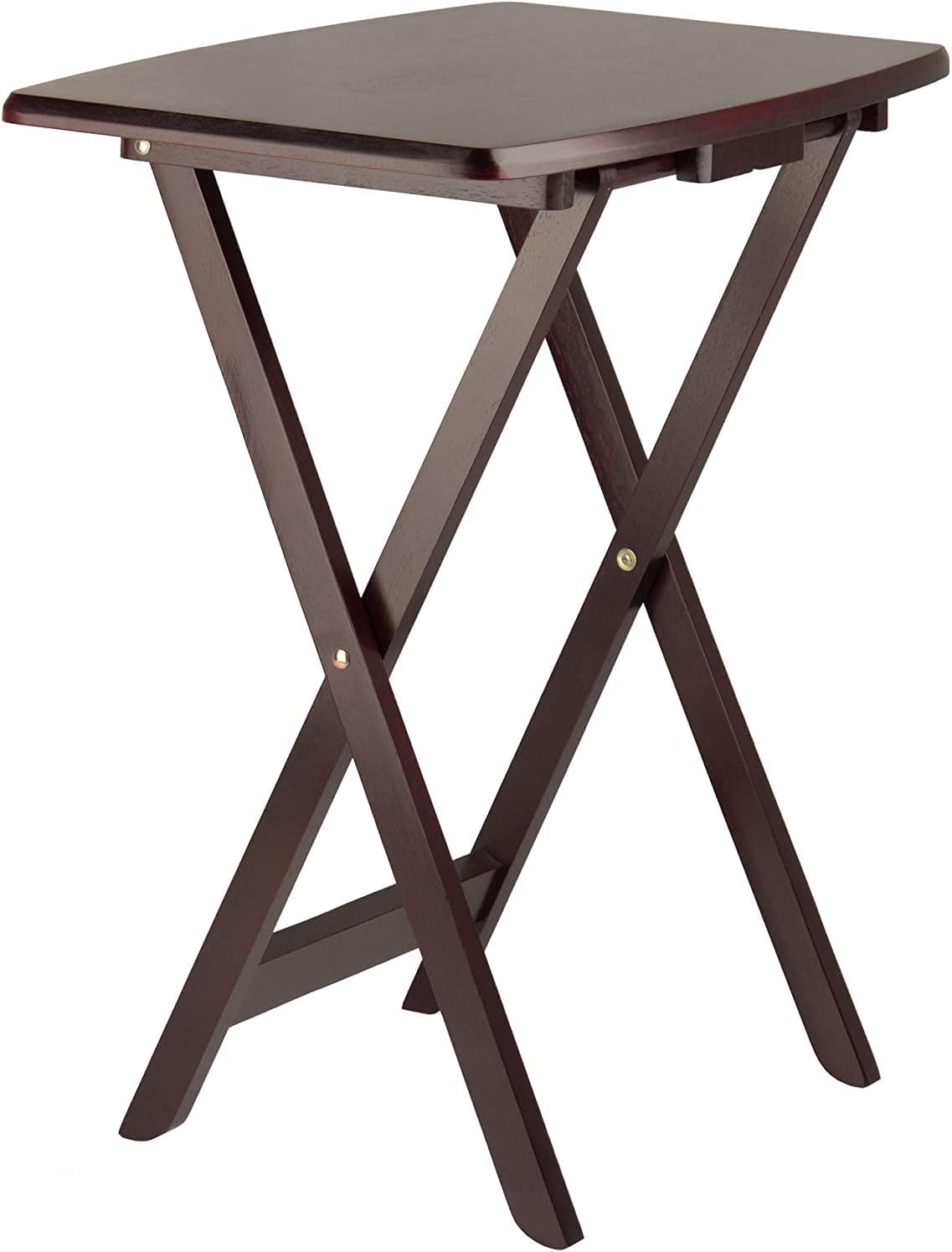 Folding Wooden Tray Table Portable, Lightweight and Functionality with No Assembly Required, Espresso Color, 15.75" D X 23.62" W X 25.51"