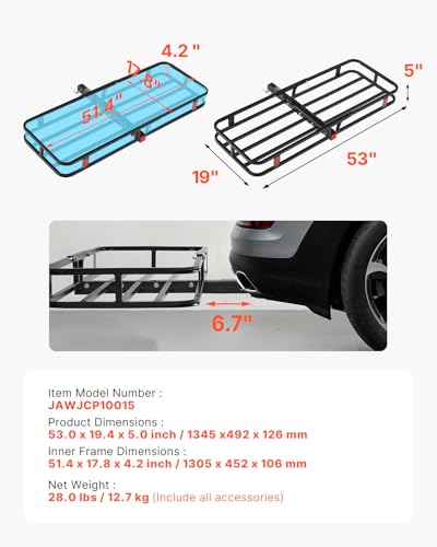 VEVOR 60x24x6 Folding Hitch Carrier - 500lb Capacity Cargo Basket & Waterproof Bag, Fits 2" Hitch Receiver for SUV, Truck, Pickup