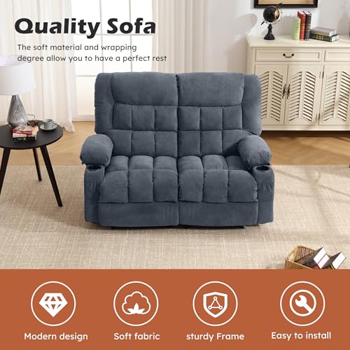 Reclining Loveseat with Cup Holders for Living Room 2 Seat Manual Loveseat Recliner with Side Pocket