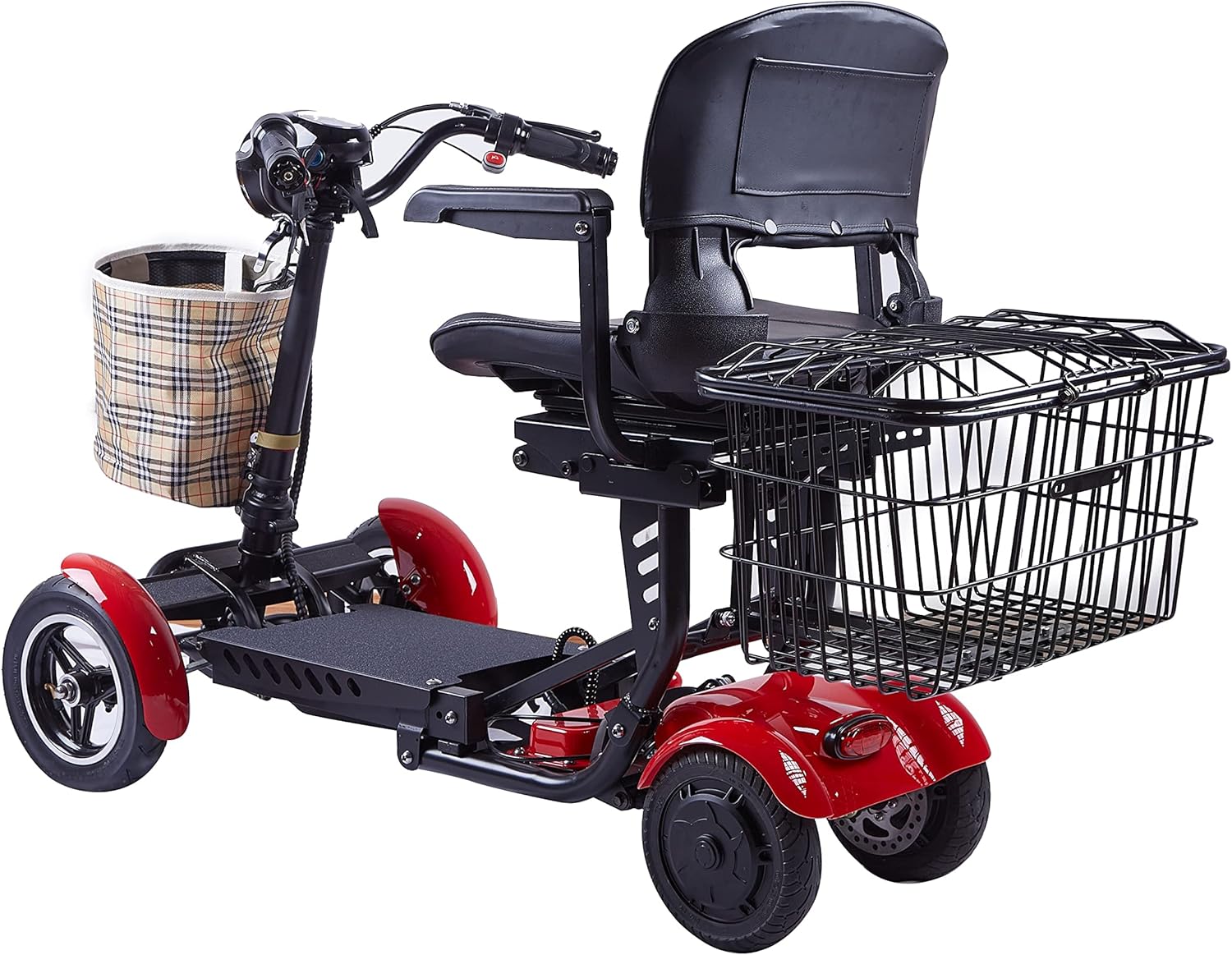 ActiWe Electric Powered Motorized Transformer 4 Wheel Mobility Scooter with Seat for Adults- All Terrain Weatherproof Heavy Duty Folding Electric Wheelchair for Seniors (Red)