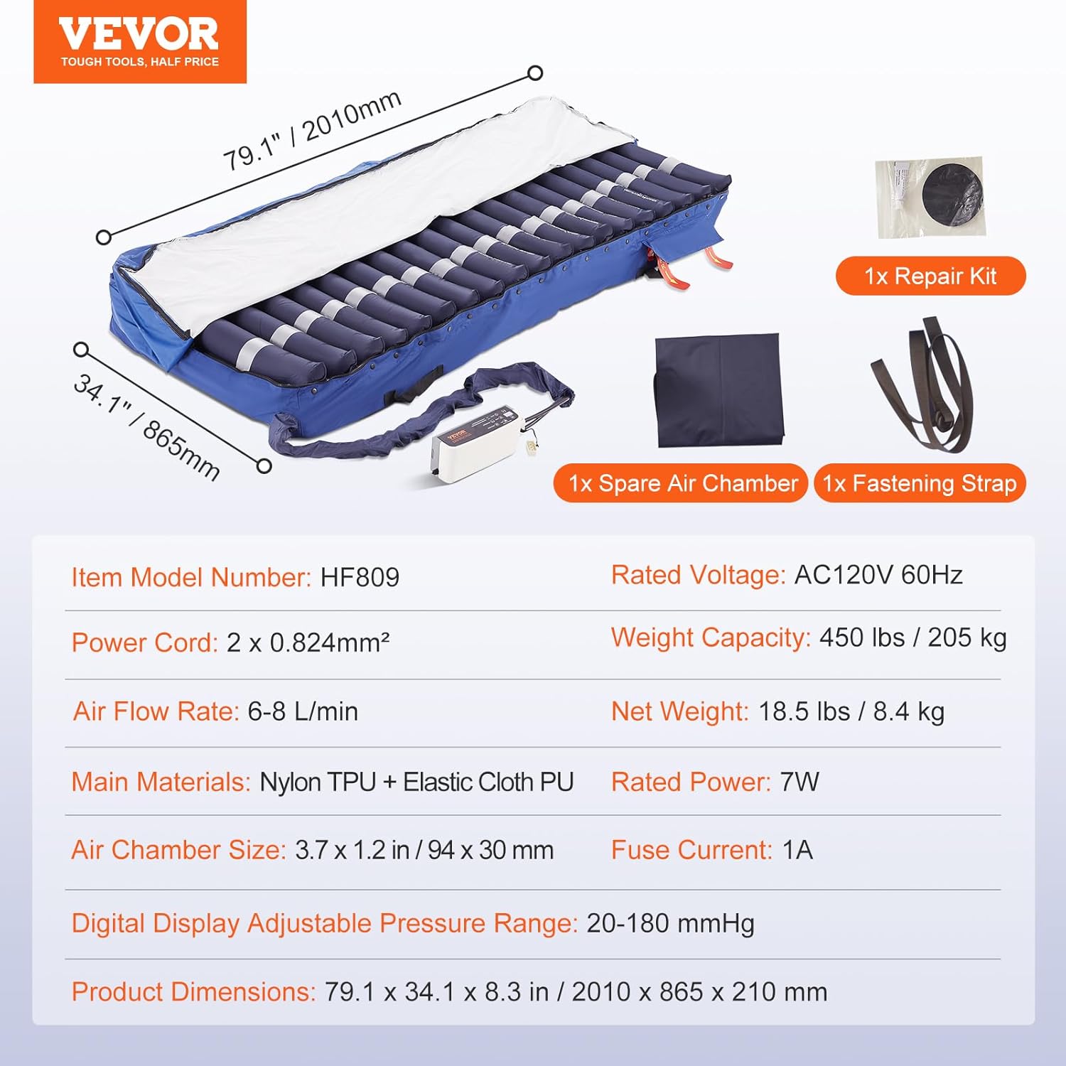 VEVOR Alternating Air Pressure Mattress, Dual-Layer Alternating Pressure Pad for Hospital Beds, 450LBS Loading Air Mattress for Bed Sores with Electric Quiet Pump, A, B-C Pressure Modes