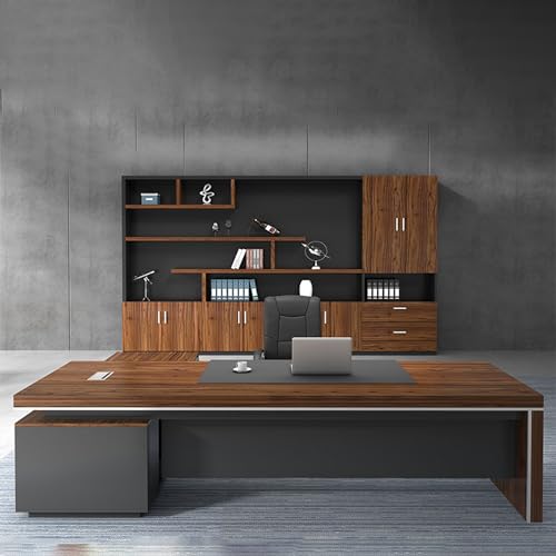 Modern L-Shape Executive Desk, Brown Pedestal Executive Desks with Storage and Cable Management, Manufactured Wood Computer Desk Office Desk 79" L x 63" W x 29.5" H - Left Hand Return