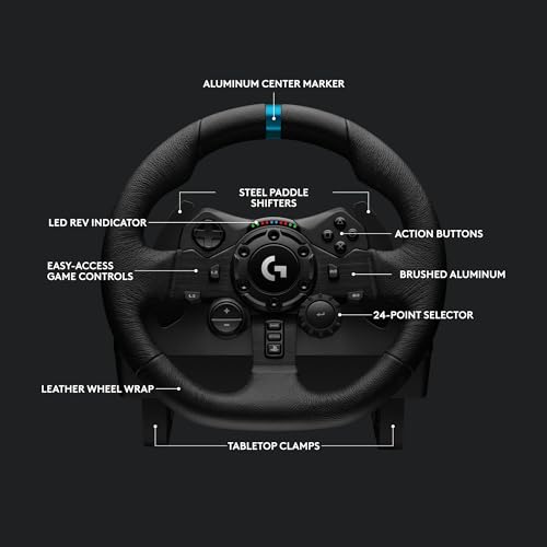 Logitech G923 Racing Wheel and Pedals, TRUEFORCE up to 1000 Hz Force Feedback, Gaming Steering Wheel PS5, PS4, PC, Mac, Genuine Leather- Black