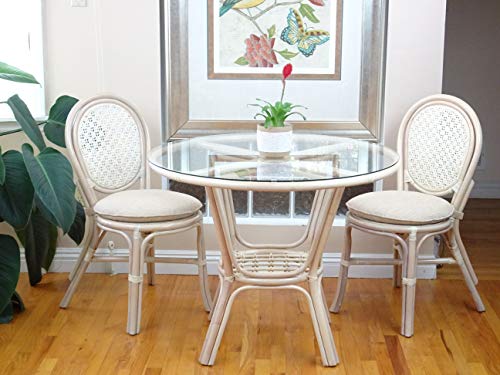 Set of 2 Denver Dining Handmade Wicker Side Chair Natural Rattan, Colonial Color with Cream Cushion