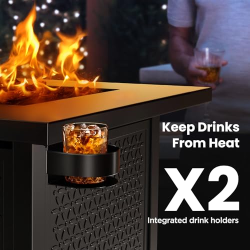 Ciays Propane Fire Pits 32 Inch Outdoor Gas Fire Pit, 50,000 BTU Steel Fire Table with Lid and Lava Rock, Add Warmth and Ambience to Gatherings and Parties On Patio Deck Garden Backyard, Black