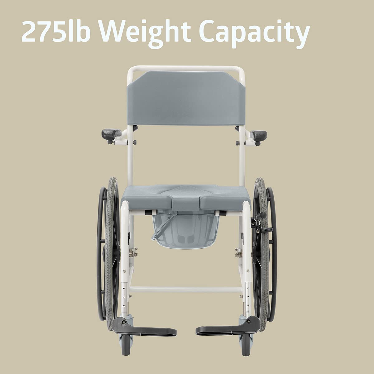 Medline Aluminum Shower Commode Wheelchair, 275 lbs. Capacity — for Seniors & Injured in Restroom, Bathroom or As Toilet, 1 Ct.